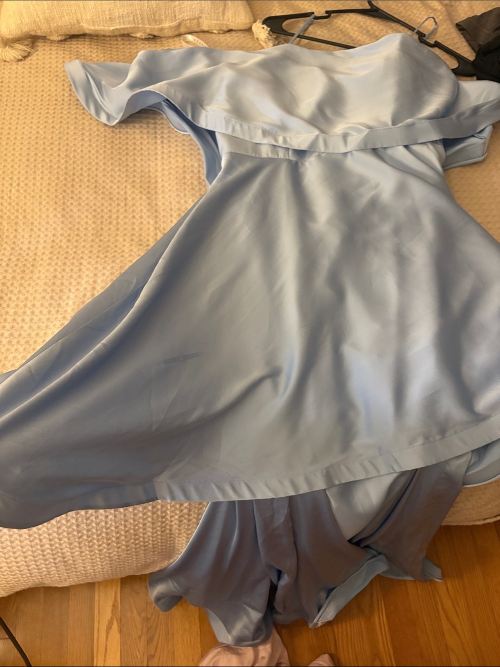 Azazie Powder Blue High-Low Ruched Satin Maxi Dress - Picture 4 of 4